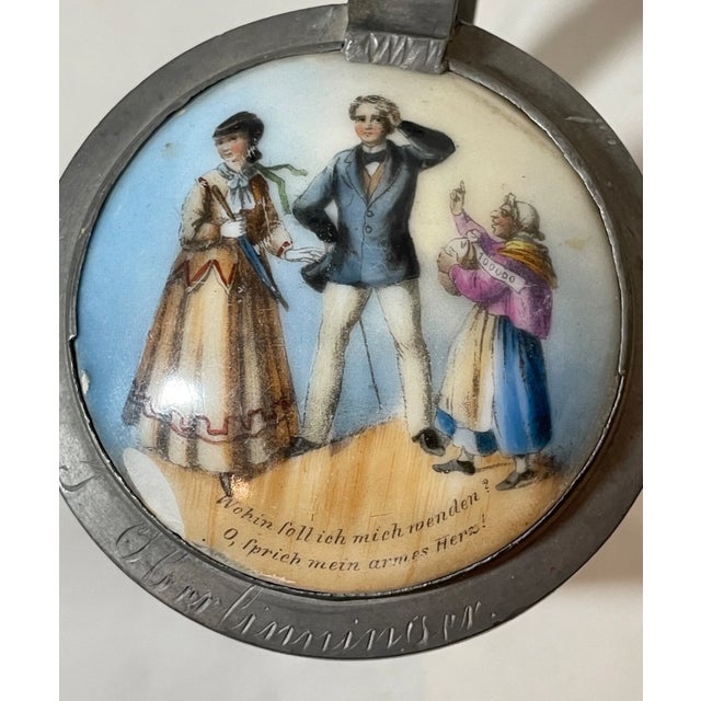 Antique 1800's Hand Painted Porcelain Glass Pewter German Lidded Beer Stein Mug For Sale In New York - Image 6 of 12