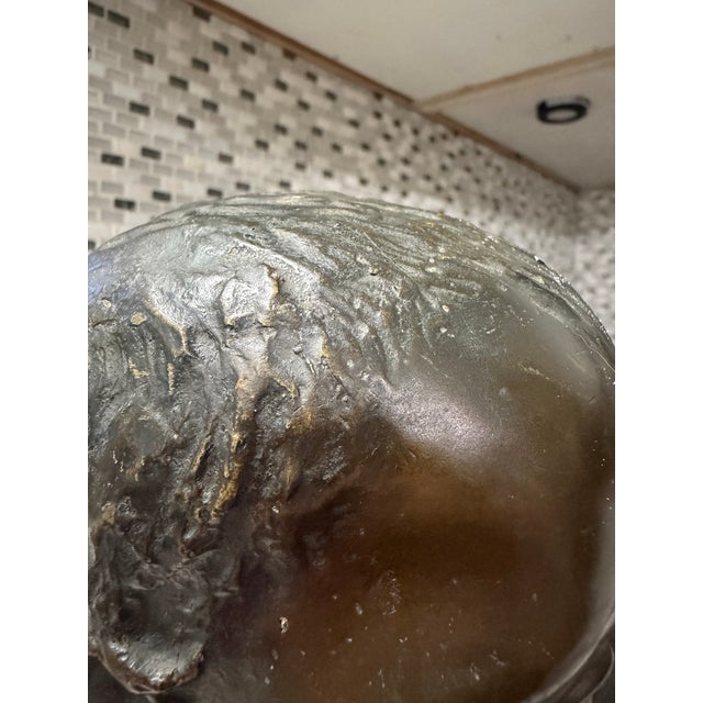 Brown 1960s Signed Mid-Century Modern Bronze Infant Bust on Marble Base For Sale - Image 8 of 10