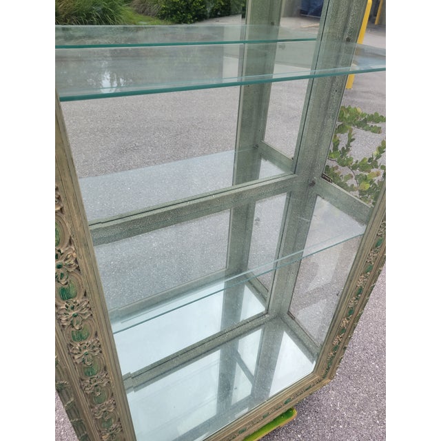 Rare Massive Vintage Serge Roche Carved Arched Glass 5 Shelf Palm Beach Regency Etagere China Cabinet For Sale - Image 14 of 14
