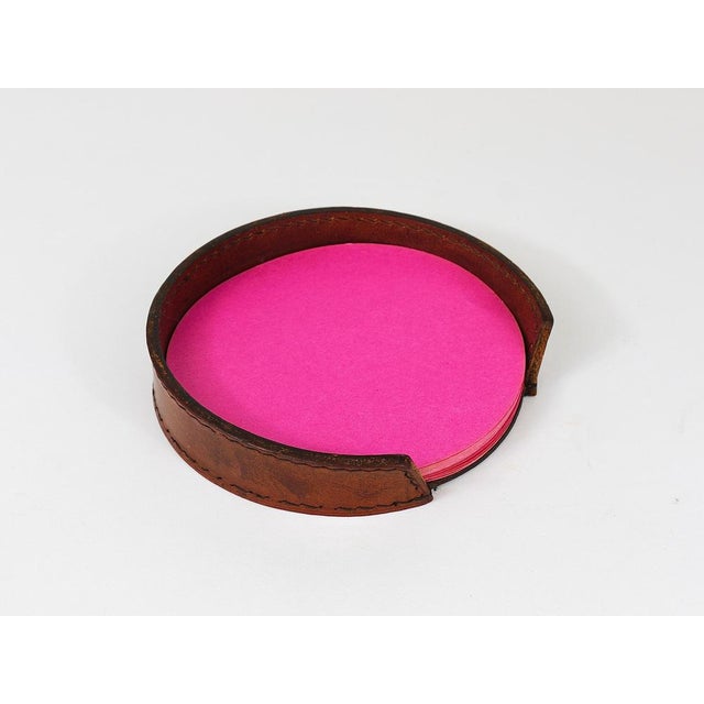 1950s Mid-Century Brown Tan Leather Note Dispenser Holder attributed to Carl Auböck, Austria, 1950s For Sale - Image 5 of 18