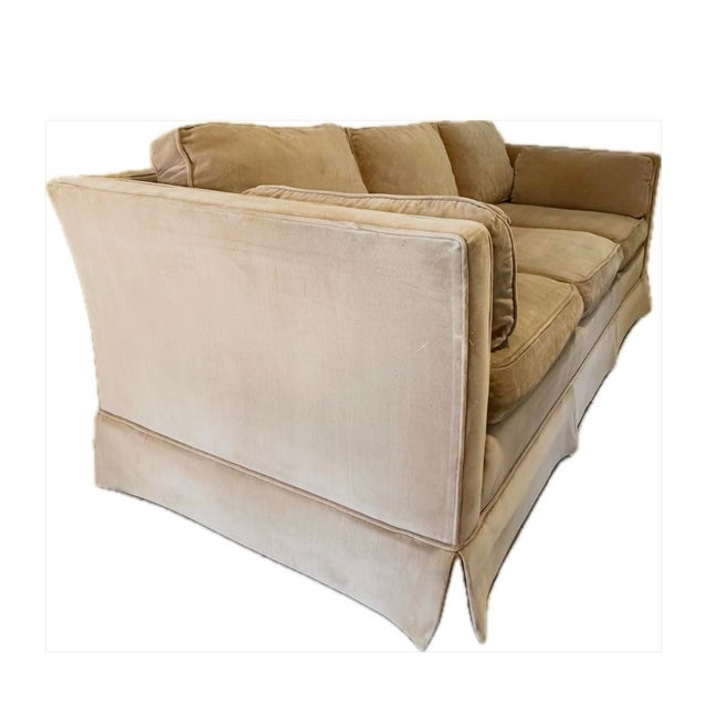 Mid-Century Modern Vintage MCM Baker Furniture Sand Velvet Tuxedo Sofa For Sale - Image 3 of 8