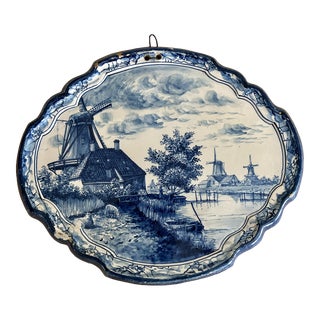 20th Century Porcelain Delft Tea Tray Wall Plaque For Sale
