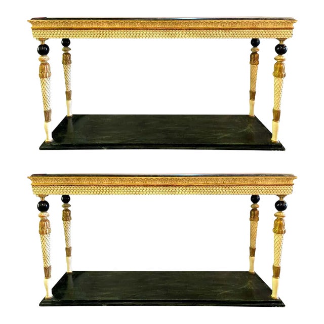 Neoclassical Style Marble-Top Consoles Attributed to Maison Jansen - a Pair For Sale