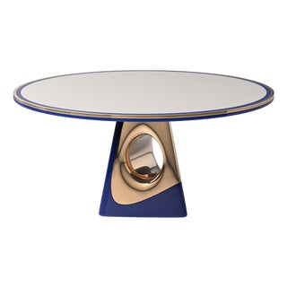 "Occhi Azzurri" Round Table With Bronze and Stainless Steel, Handcrafted For Sale