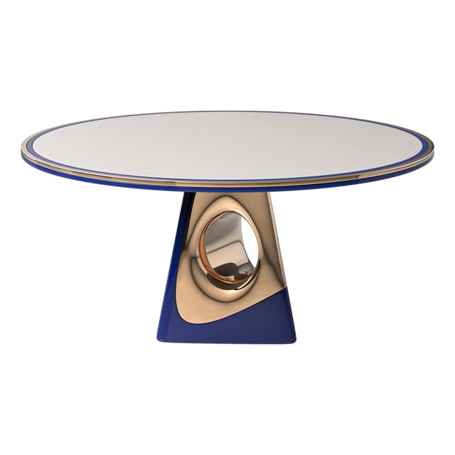 "Occhi Azzurri" Round Table With Bronze and Stainless Steel, Handcrafted For Sale