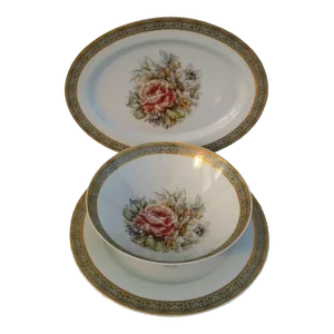 Vintage T. Limoges Italy 24k Gold Floral Serving Pieces, Set of 3