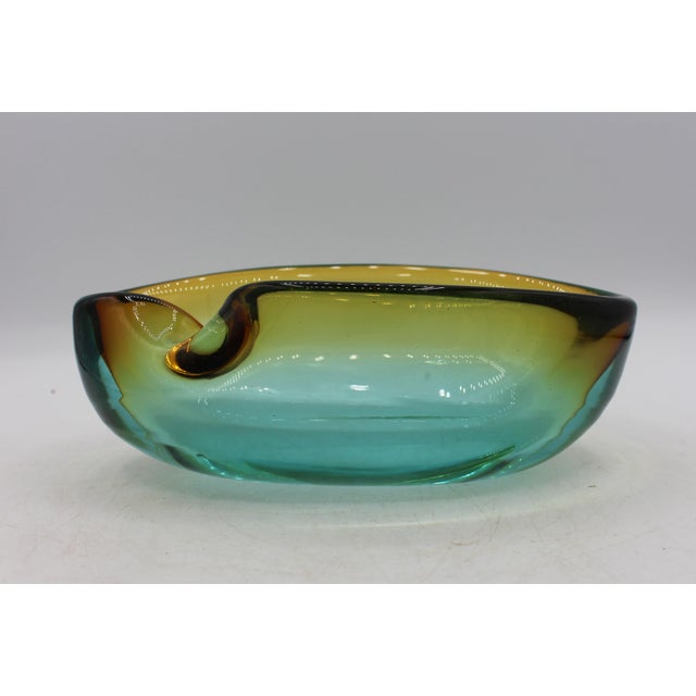 Circa 1950s Amber to Green Murano Glass Amporphous Form Cigar Ashtray For Sale - Image 9 of 9