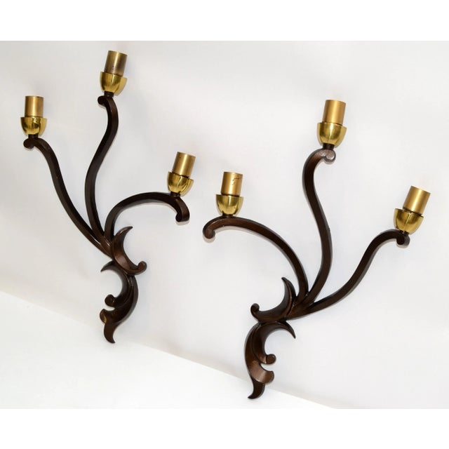 Metal Riccardo Scarpa Bronze Sconces & Shades, Wall Lights Art Deco Italy 1950 - Pair For Sale - Image 7 of 13