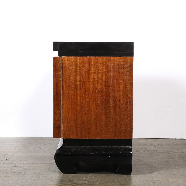 Mid-Century Modernist Shadowbox Mirrored Front Walnut & Black Lacquer End Table For Sale - Image 12 of 15