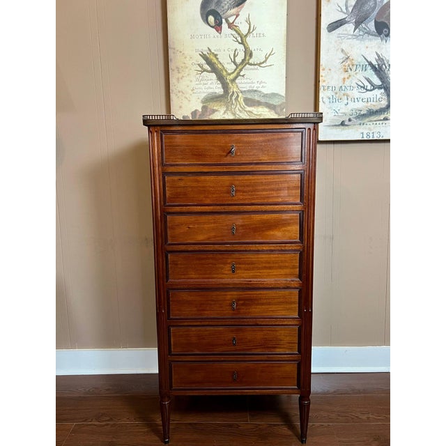 Antique French Chest of Drawers Semainier Louis XVI White Marble Mahogany C1900 For Sale - Image 4 of 18