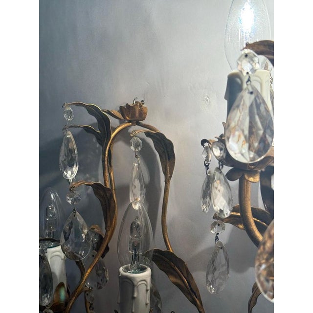 Venetian Hollywood Regency Gilt Crystal Wall Lights, Italy, 1970s, Set of 3 For Sale - Image 6 of 18