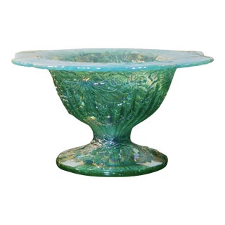 Fenton Uranium Green Opal Glass Christmas Compote – Limited Edition Ap/F, Uv Reactive, Circa 2000 For Sale
