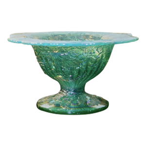 Fenton Uranium Green Opal Glass Christmas Compote – Limited Edition Ap/F, Uv Reactive, Circa 2000