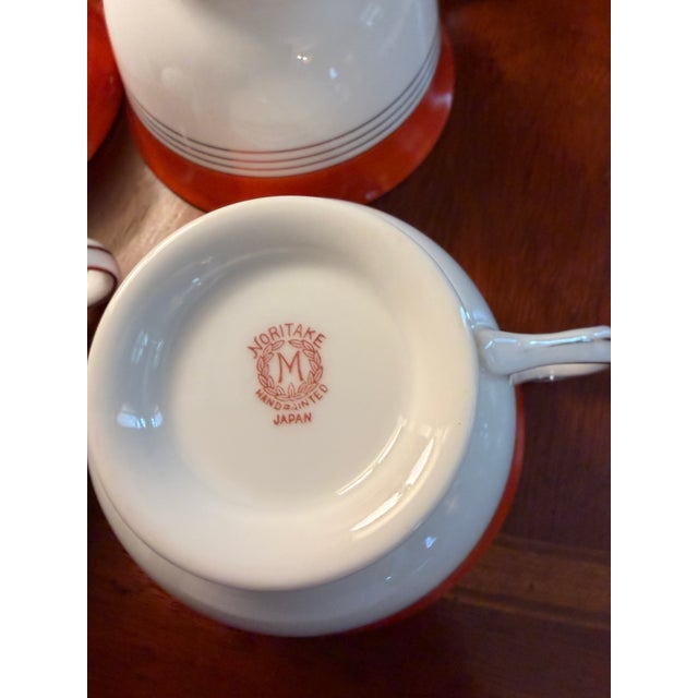 Vintage Noritake M N749 China Tea Cups, Saucers and Wooden Stands Set of 4 ca.1950 For Sale - Image 14 of 18