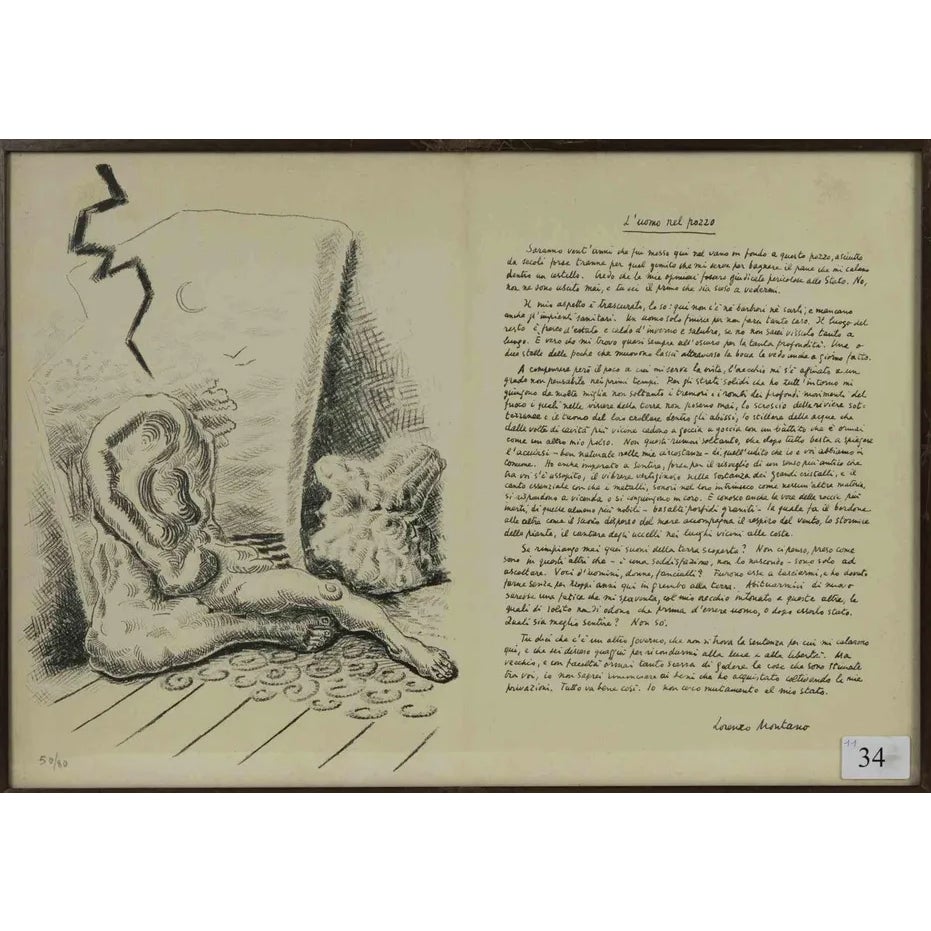 Alberto Savinio, The Man in the Well, Original Lithograph, 1945