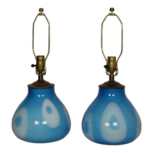 Mid 20th Century Mezza Influence Murano Lamps - a Pair