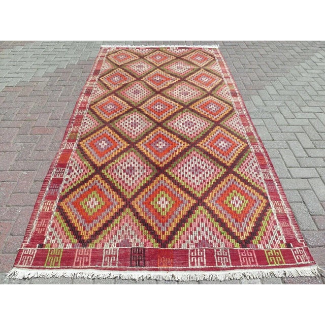 1960s Vintage Turkish Handmade Kilim Rug - 61"x118" For Sale - Image 13 of 13