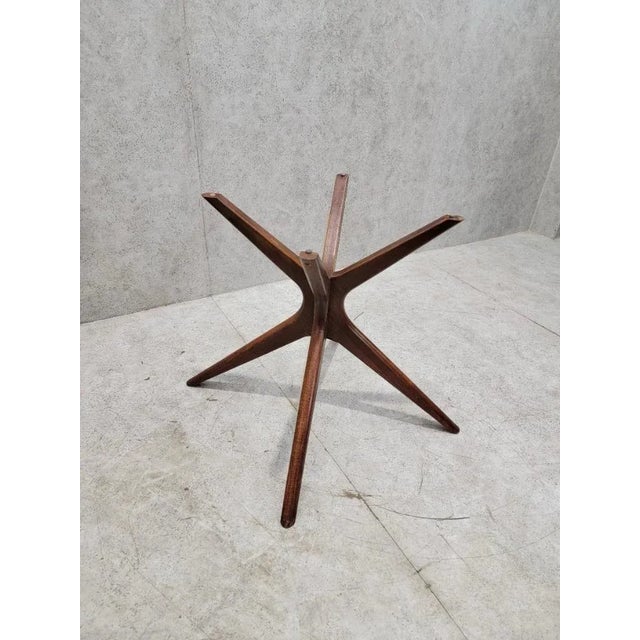 Mid 20th Century MCM Sculptural Walnut Round Glass Dining Table For Sale - Image 5 of 5