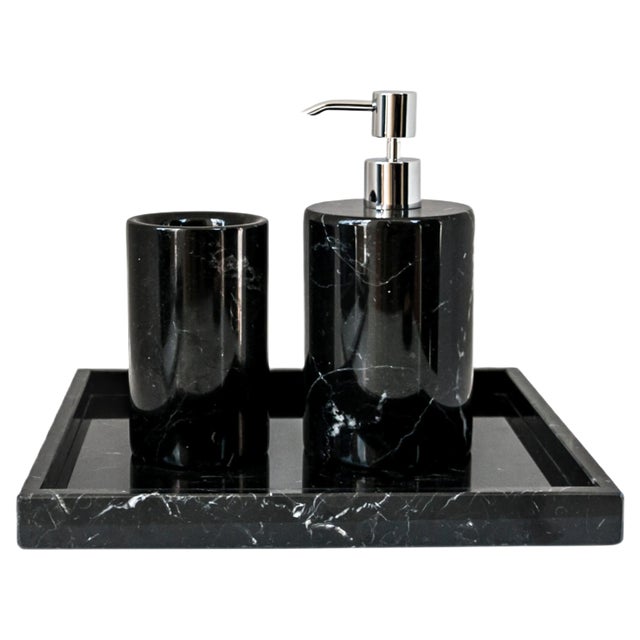 Rounded Set for Bathroom in Black Marble, Set of 3 For Sale