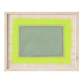 Abstract Modern Sage Green and Neon Fine Art Print, 24 X 30 Print in Wood Frame For Sale