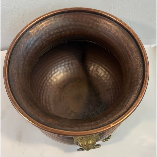 Metal Vintage Hammered Copper Planter With Lion Masks For Sale - Image 7 of 8