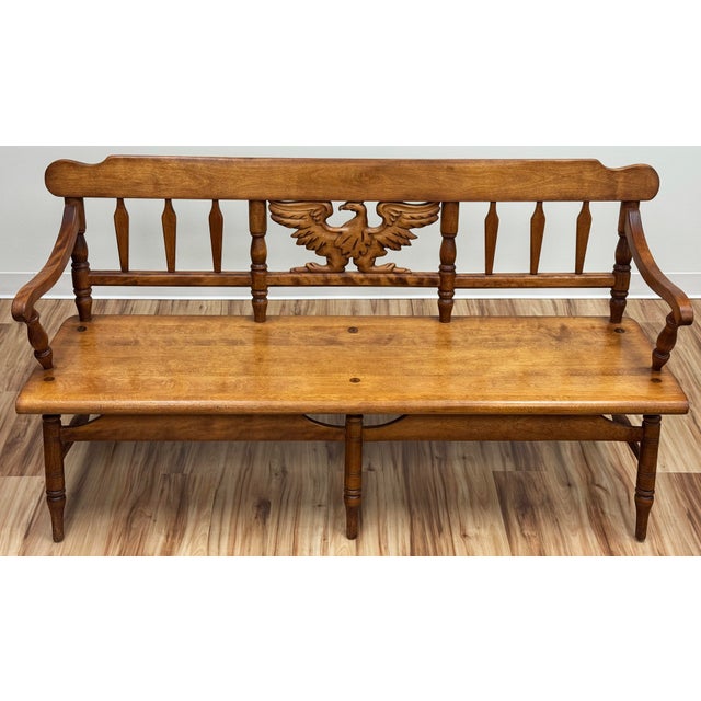 Cushman of Vermont Vintage Cushman Carved Wood Colonial Farmhouse Bench For Sale - Image 4 of 9