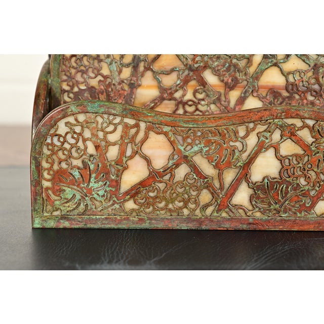 Bronze Tiffany Studios New York Grapevine Pattern Bronze and Favrile Slag Glass Letter Rack For Sale - Image 8 of 14