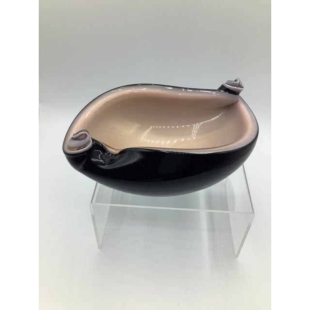 Glass 50s Alfredo Barbini Italy Pink and Black Aventurine Murano Glass Ashtray Bowl For Sale - Image 7 of 8
