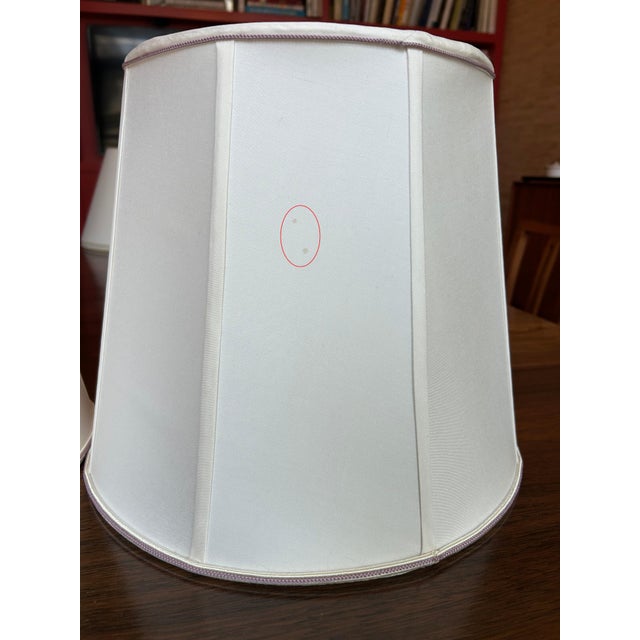 Ivory Pair of Silk Lampshades With Lavender Trim For Sale - Image 8 of 9