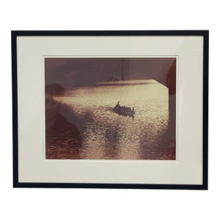 Custom Framed Sepia Photograph "Rowboat on River" - Photographer Unknown For Sale