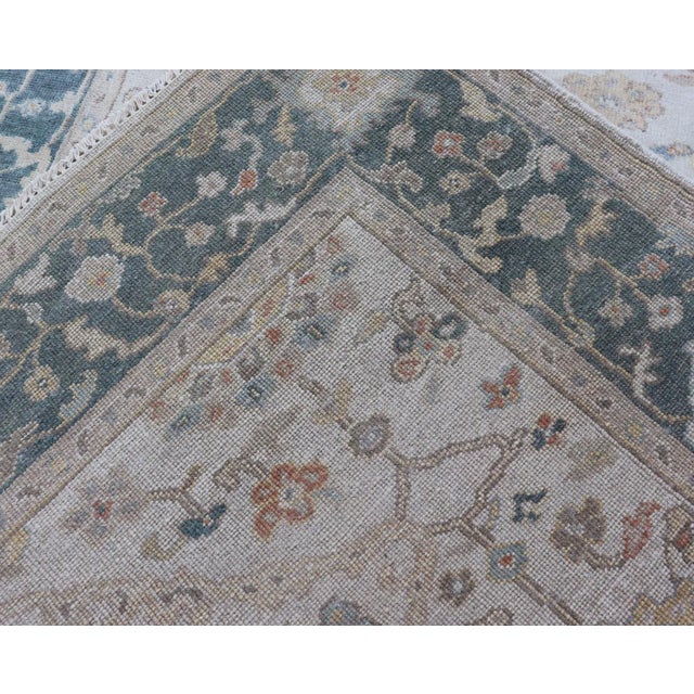 Hand-Knotted Oushak Rug by Keivan Woven Arts, Navy Floral Design 5'7 X 8'8 For Sale - Image 11 of 12