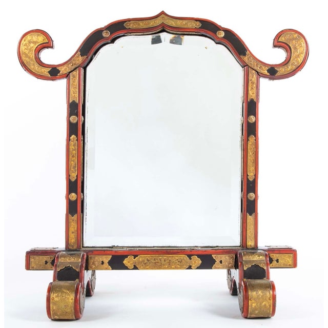 Late 19th Century 19th Century Japanese Red and Black Lacquer Table Mirror Gilt Brass Mounts For Sale - Image 5 of 14