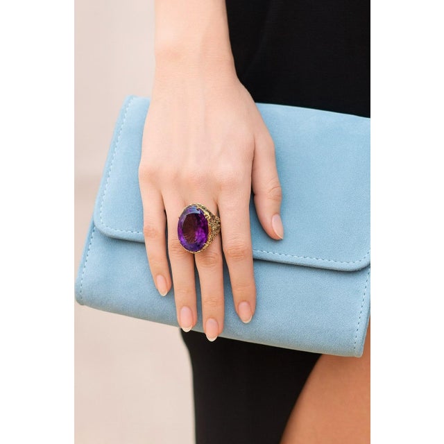 Amethyst Bochic "Capri" Vintage Amethyst & Diamond Ring Set In 18K Gold & Silver For Sale - Image 8 of 18