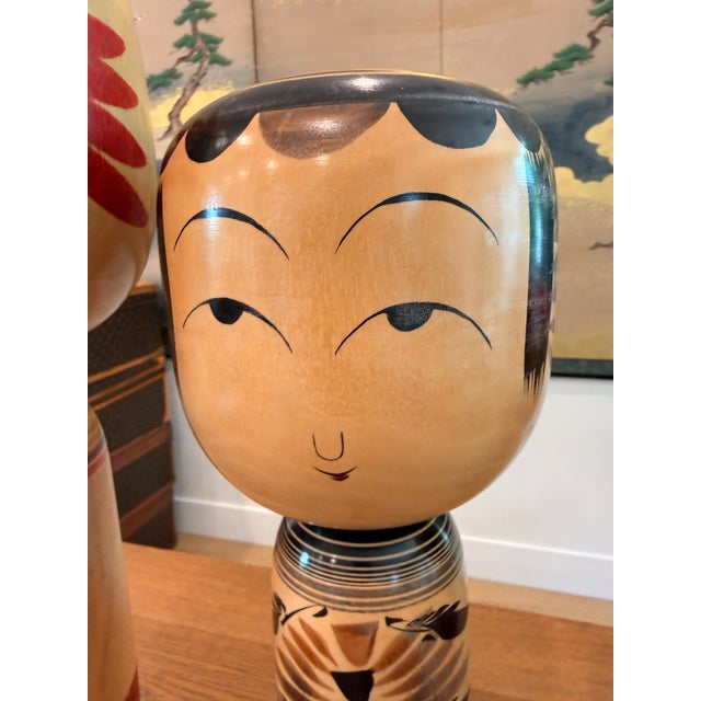 Mid-Century Modern 1960s Large Signed Japanese Kokeshi Dolls – Set of 3 For Sale - Image 3 of 11