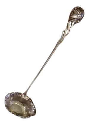 Antique Art Nouveau Flowing Hair Woman & Flower Motif Bowl Silverplate Punch Bowl Ladle Signed Wmf