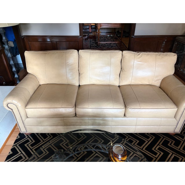 2010s Unused Lexington Camel Leather Sofa With Nailhead Trim For Sale - Image 5 of 9