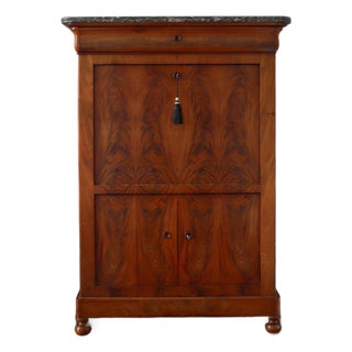 19th C French Louis Philippe Secretary Desk, Secretaire À Abattant With Black Marble Top For Sale