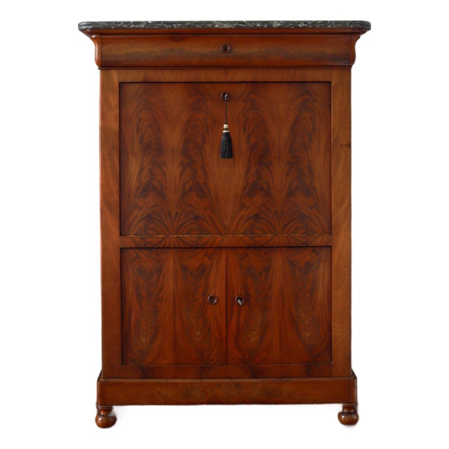 19th C French Louis Philippe Secretary Desk, Secretaire À Abattant With Black Marble Top For Sale