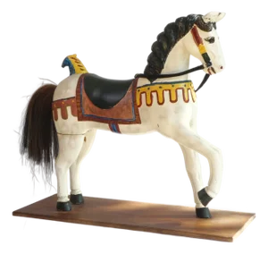 Antique Hand-Painted Polychrome Wooden Carouse Horse with Glass Eyes, 1920s