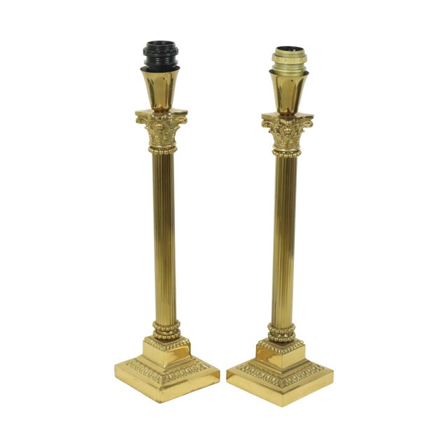 Gold Hollywood Regency Lamps with Brass Pillar Column, 1950s, Set of 2 For Sale - Image 8 of 18