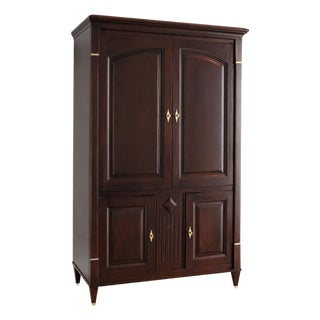 Vintage Harden Cherry Armoire Cabinet | Traditional Entertainment Wardrobe Storage Cabinet | Brass Hardware For Sale