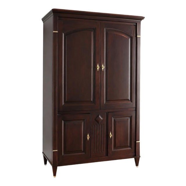 Vintage Harden Cherry Armoire Cabinet | Traditional Entertainment Wardrobe Storage Cabinet | Brass Hardware For Sale