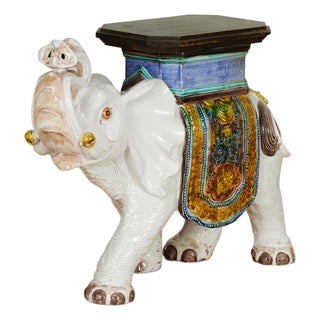 Vintage Italian Glazed Terra Cotta Elephant Stand For Sale