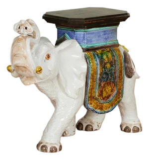 Vintage Italian Glazed Terra Cotta Elephant Stand
