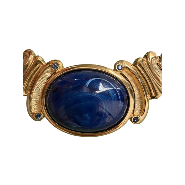 Trifari Vintage Trifari Necklace With Faux Lapis Cabachon For Sale - Image 4 of 6