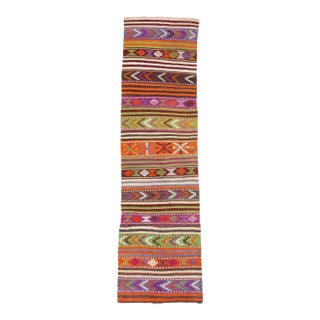 Colorful Embroidered Vintage Kilim Runner For Sale