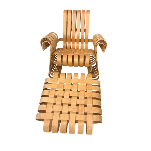 Vintage 1993 Frank Gehry for Knoll Power Play Woven Lounge Chair and Ottoman For Sale - Image 18 of 18