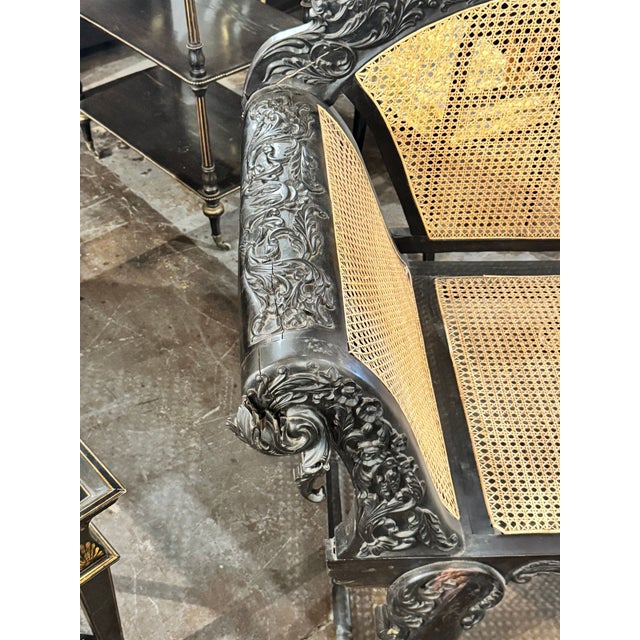 19th C. British Colonial Carved Ebony Chaise For Sale - Image 10 of 10