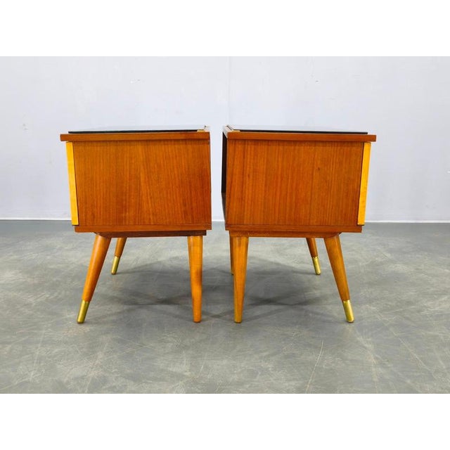 Yellow Mid-Century Modern Czech Nightstands with Glass Tops, 1960s, Set of 2 For Sale - Image 8 of 18