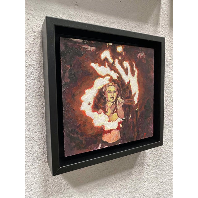 Vera Fire Dancer by Delton Demarest | Mixed Media Artwork of a woman performing with fire. For Sale - Image 4 of 5